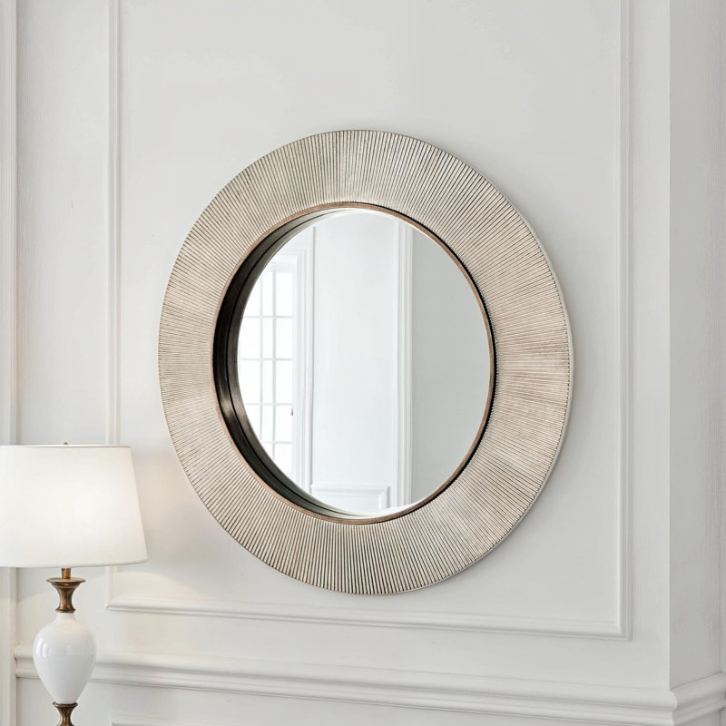 Aubry Round Ribbed Mirror Bevelled, Silver 