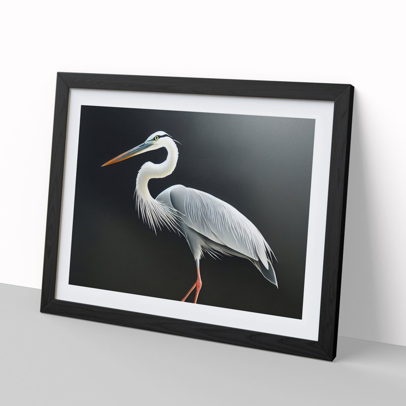 XH1022-7010X Pleasing Heron Bird - Single Picture Frame Print, Black Framed, 46cm H x 64cm W x 2cm D