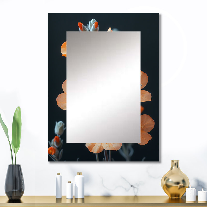Orange frais et noir, fleurs de cerisier fraîches coupées II - miroir de fleurs de cerisier, 32 po x 24 po
