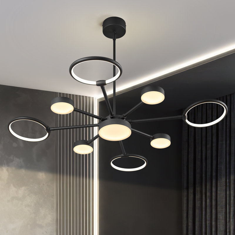 Modern Led Industria Chandeliers Round Pendant Light Farmhouse Sputnik Chandelier Mid Century Ceiling Light Fixtures For Dining Room Bedroom Living Room Kitchen Hallway Foyer（1 Pack）