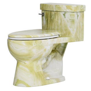 Jade Green Marble-Inspired One-Piece Toilet, ADA Comfort Height With Elongated Bowl Toilet Round Base, 12'' Rough-In, Single Flush 1.28 GPF
