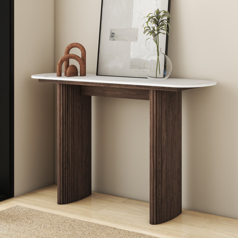 119.38 cm W Marble Top Console Table, White, Natural