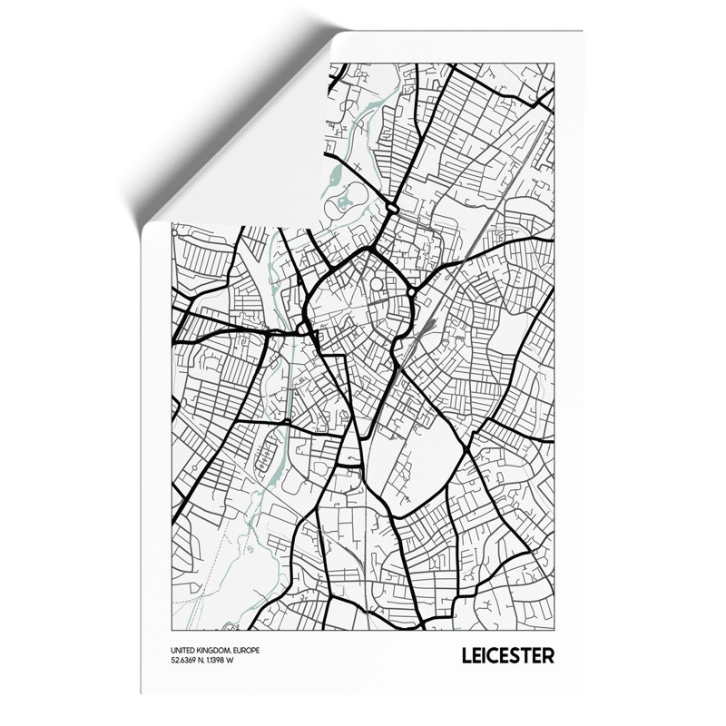 Map Leicester UK - Frameless Print, 30cm H x 21cm W x 0.1cm D