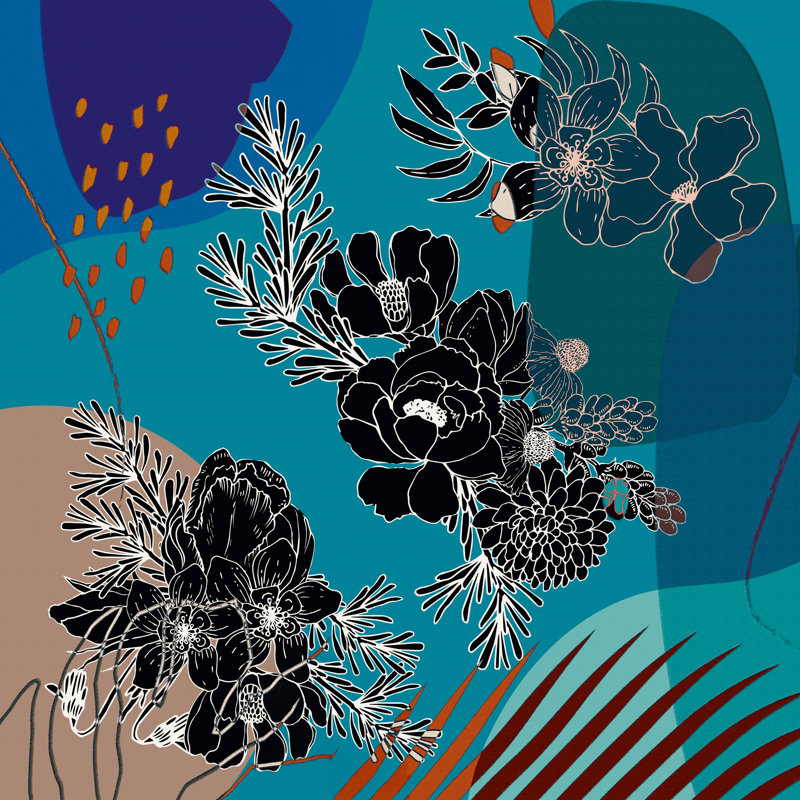 Boho Flowers 156 - Impression sur toile tendue, H 12 po x l 12 po x P 1,5 po