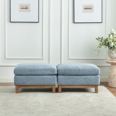 Linen Blend Goose Feather Down Upholstered Ottoman Set Of 2
