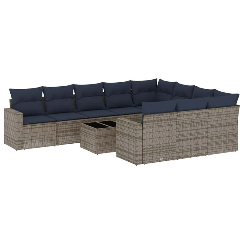  Ensemble de canapé de patio 11 pièces avec coussins en rotin de polyester gris (États-Unis seulement), Gris, Marine