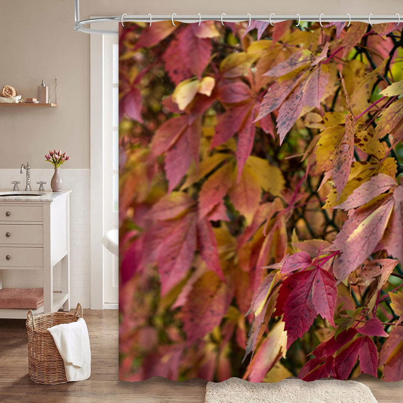 Rideau de douche multicolore à feuilles d'automne avec 12 crochets, L 72 po x l 78 po