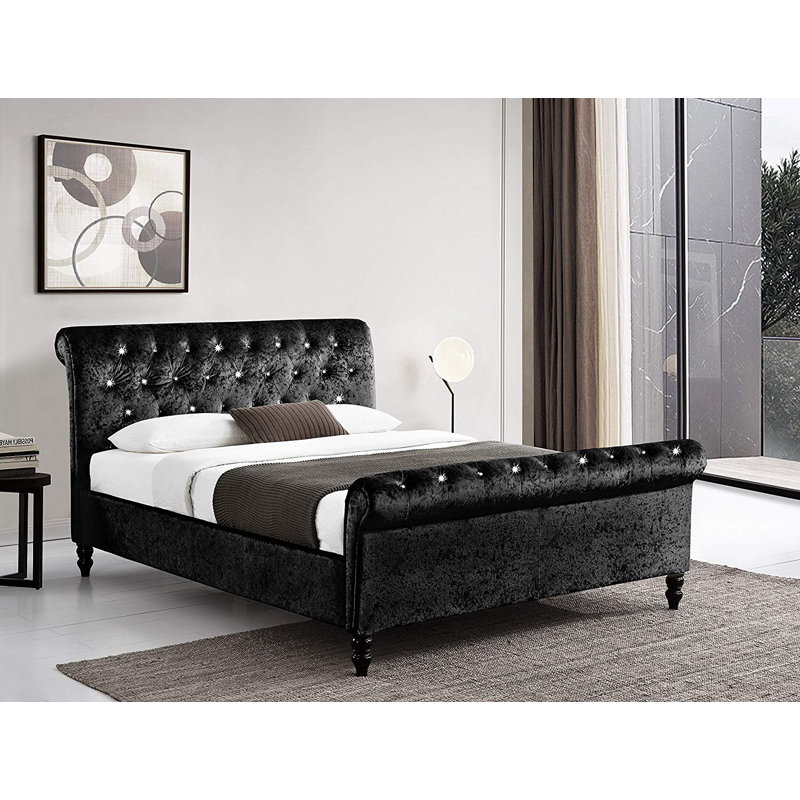 Upholstered Bed with Mattress, Black, Kingsize (5'), Luxury