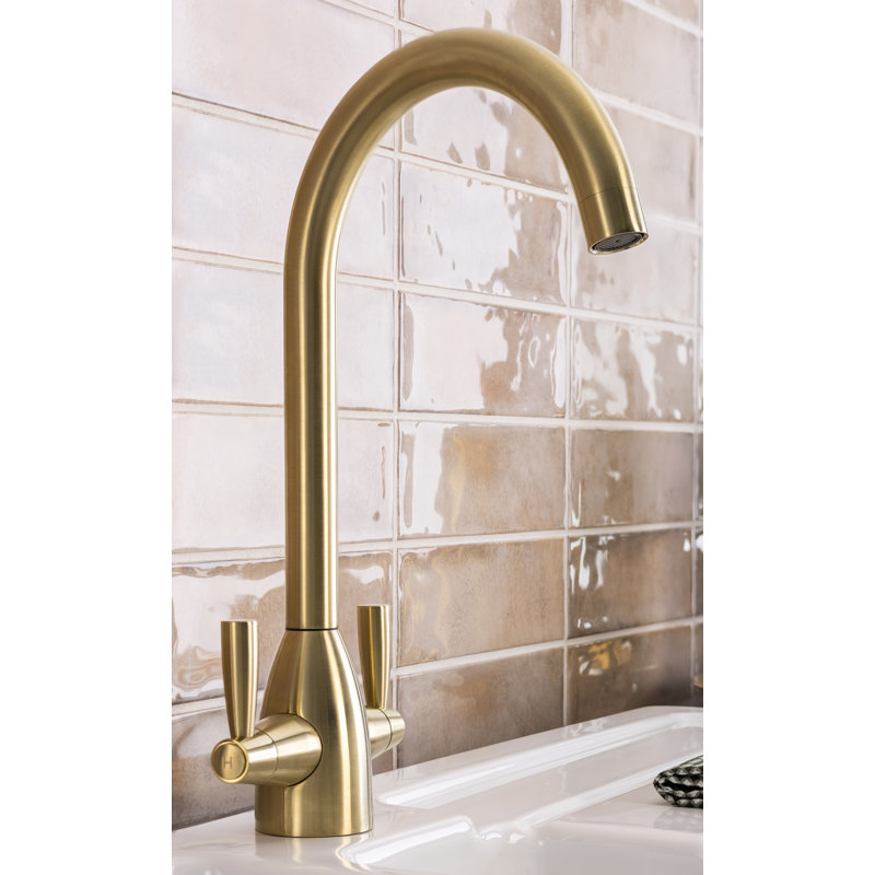 Abode Zermat Dual Lever Kitchen Mixertap, Brushed Brass
