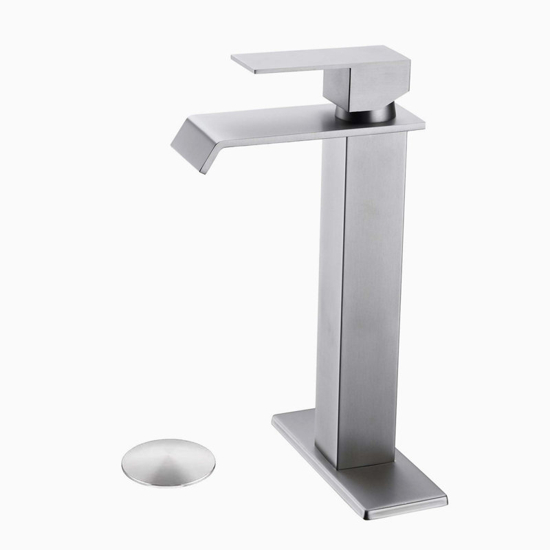 Robinet cascade à poignée simple, bonde escamotable pour évier sans trop-plein, Brushed Nickel