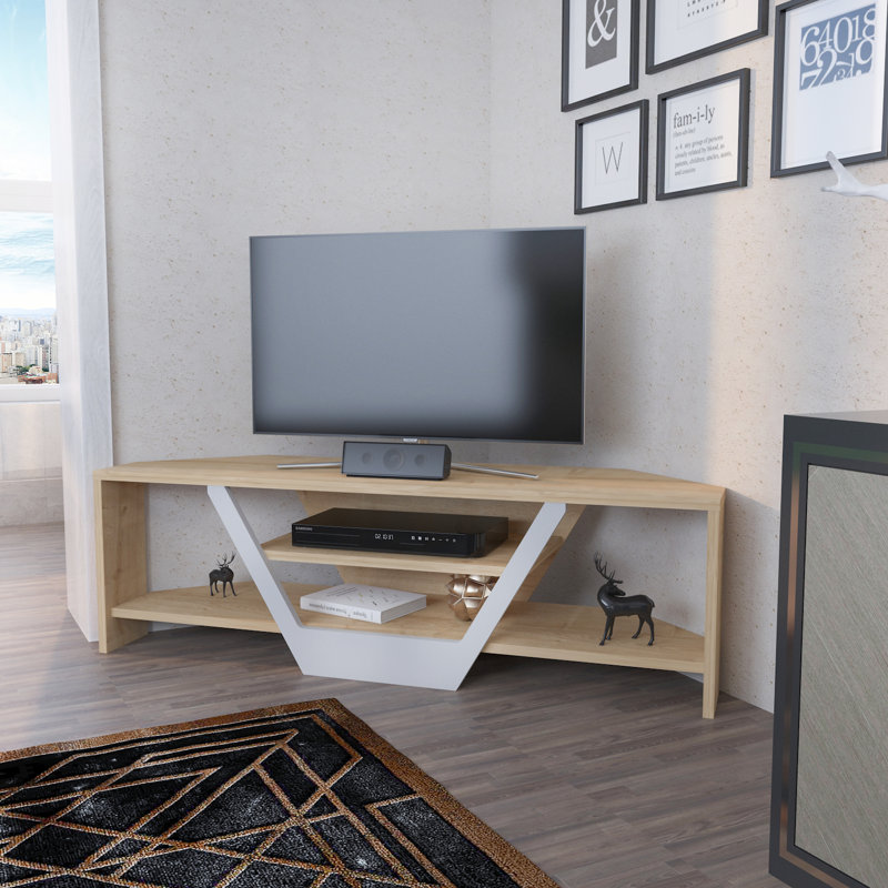 Sares Corner TV Stand Media Console for TVs up to 55", Sapphire Oak/White