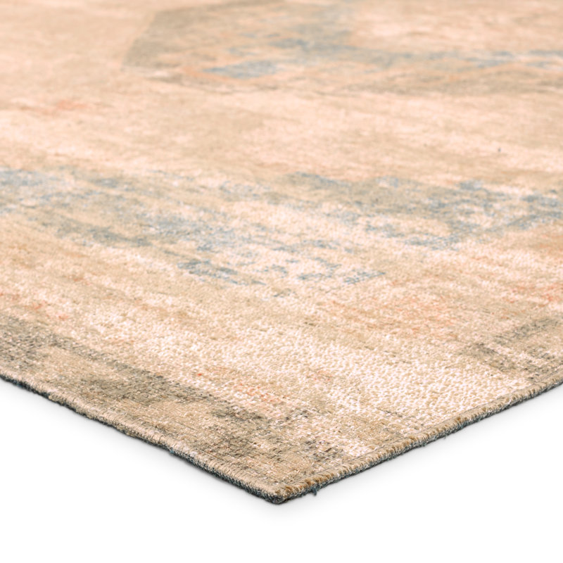 Vibe by Bungalow Rose Kayell Medallion Tan/Blue Area Rug, Rectangle 4' x 6'
