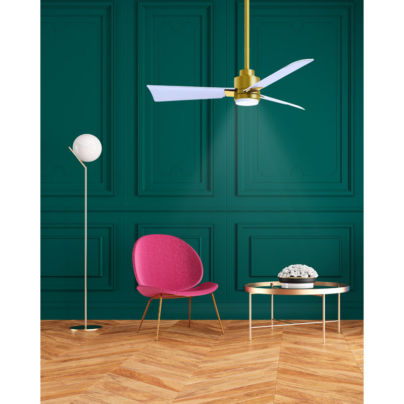 Alessandra - Three Blade Transitional Ceiling Fan -LED, Brushed Brass, 42", Matte White