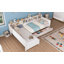Lit de jour simple pour 2 personnes, structure de lit simple en L avec 3 tiroirs de rangement, lit d'angle en bois avec bibliothèque-2120032231