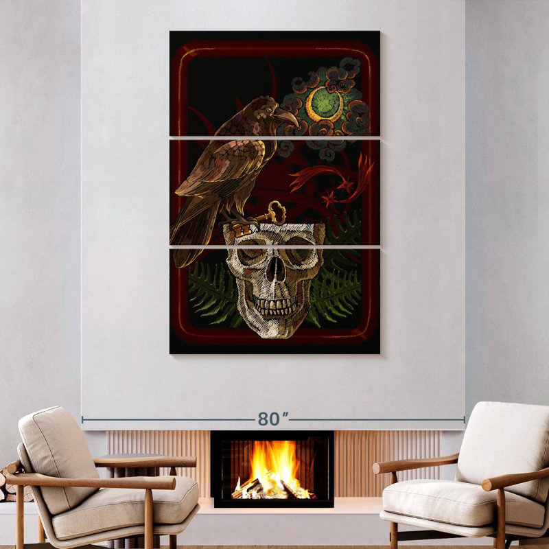 Hitzel Skull And Raven, 74" H x 48" W
