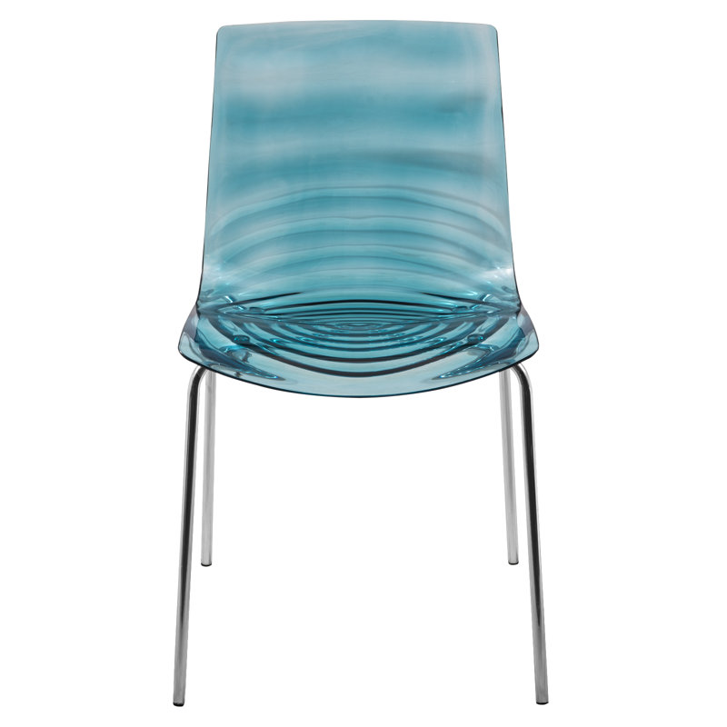 Clear Modern Acrylic Ghost Dining Chair - Modern Lucite Vanity Chair with Water Ripple Design - Chrome Mid Century Accent Seating