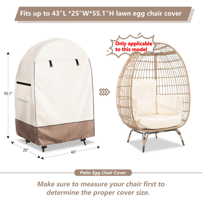 Outdoor Egg Chair Cover,Waterproof Egg Chair Cover With Zipper For Wicker Patio Basket Chair(Beige & Brown,Fits 43" L *25" W*55.1" H Egg Chair)