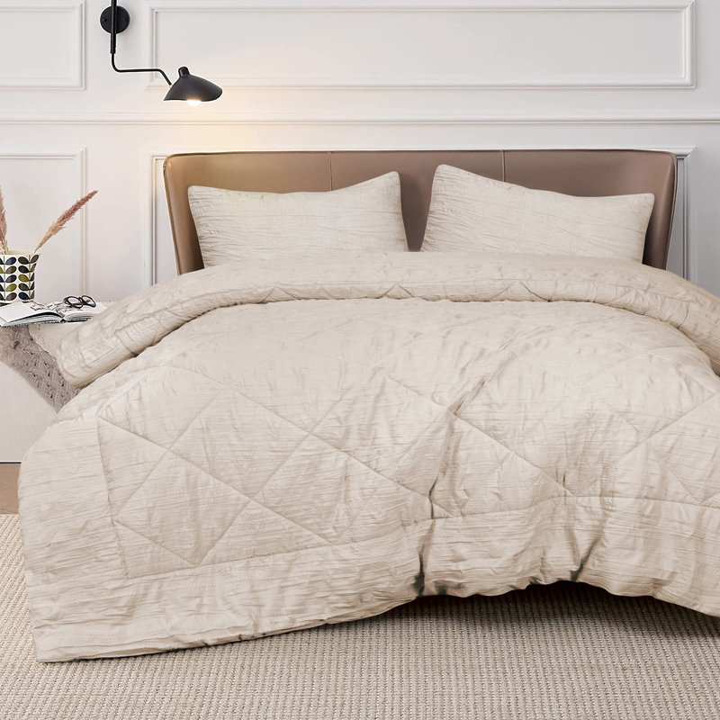 Ensemble d'édredon en microfibre 3 pièces Raneen, Édredon pour très grand lit + 2 très grandes ta, Beige