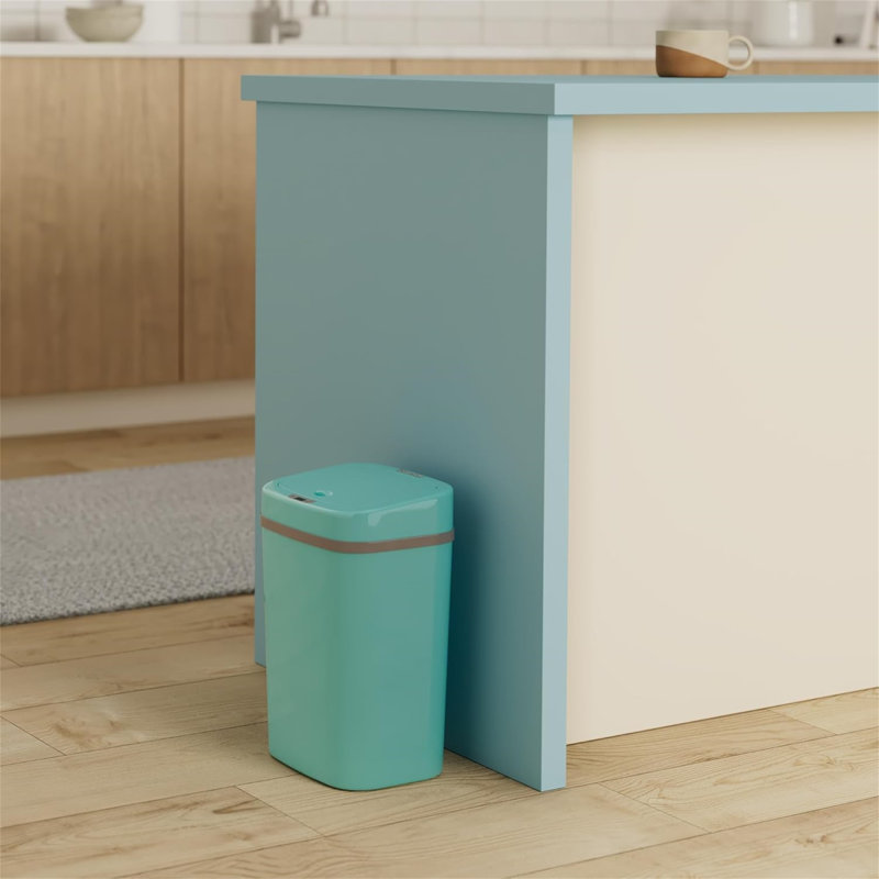 Poubelle à capteur de mouvement en plastique Nine Stars 3,2 gallons, Bleu sarcelle
