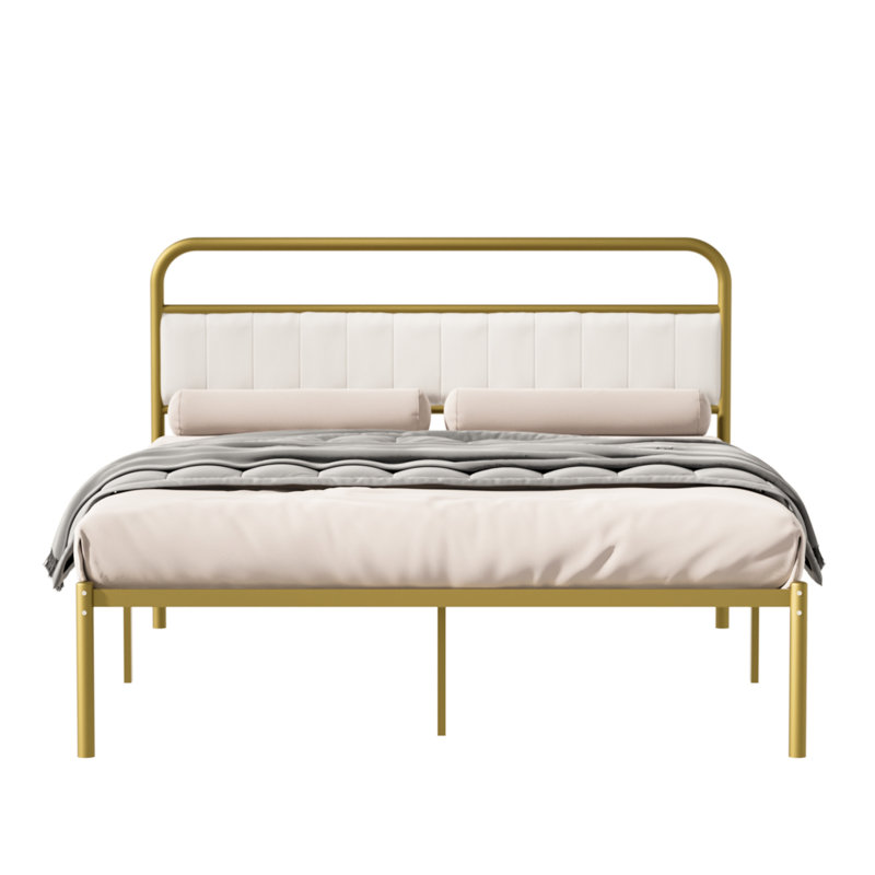 Structure de lit en métal et acier avec tête de lit tapissier dans la chambre à coucher grand lit - Beige doré taille grand or / beige