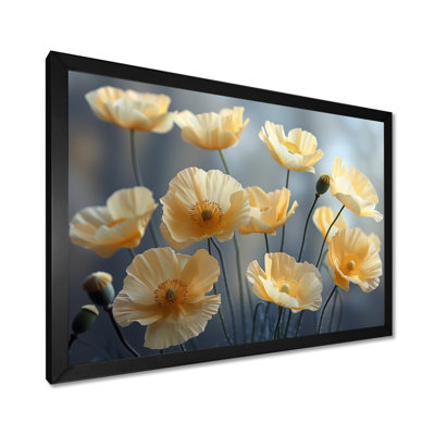 Jaune, gris, coquelicots, magie, merveille I - coquelicots, art mural