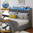 Upholstered Bed Frame with 2 Storage Drawers and Storage Headboard, Built-In LED Lights and Charging Station-176336314