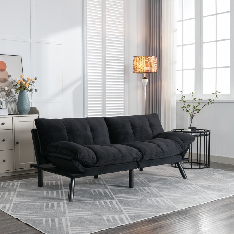 Modern Convertible Sofa Bed, Black Microfiber