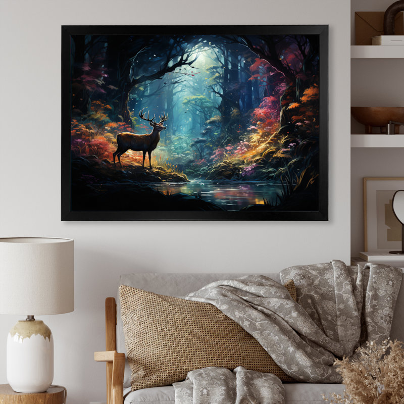 Deer Enchanted Forest III - impression, H 30 po x l 40 po x P 1,5 po, Cadre photo noir