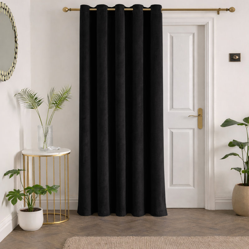 Aspire Homeware 100% Velvet Eyelet Room Darkening Curtain Single Panel for Luxury Window Decor, Black