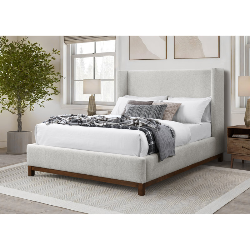 Chartier Upholstered Wingback Bed, Queen