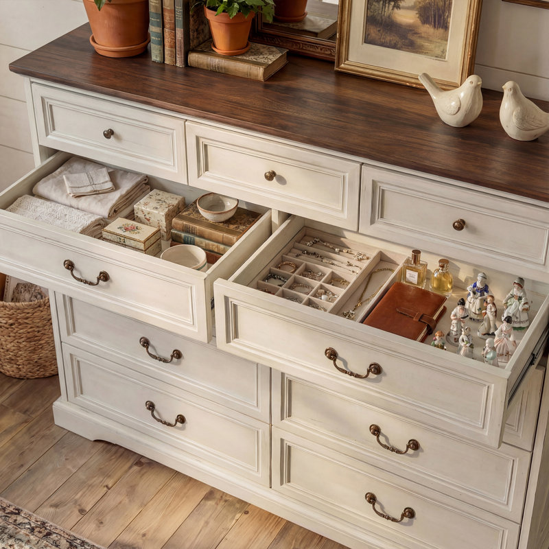 9-Drawer Dresser With Elegent Design, Beige
