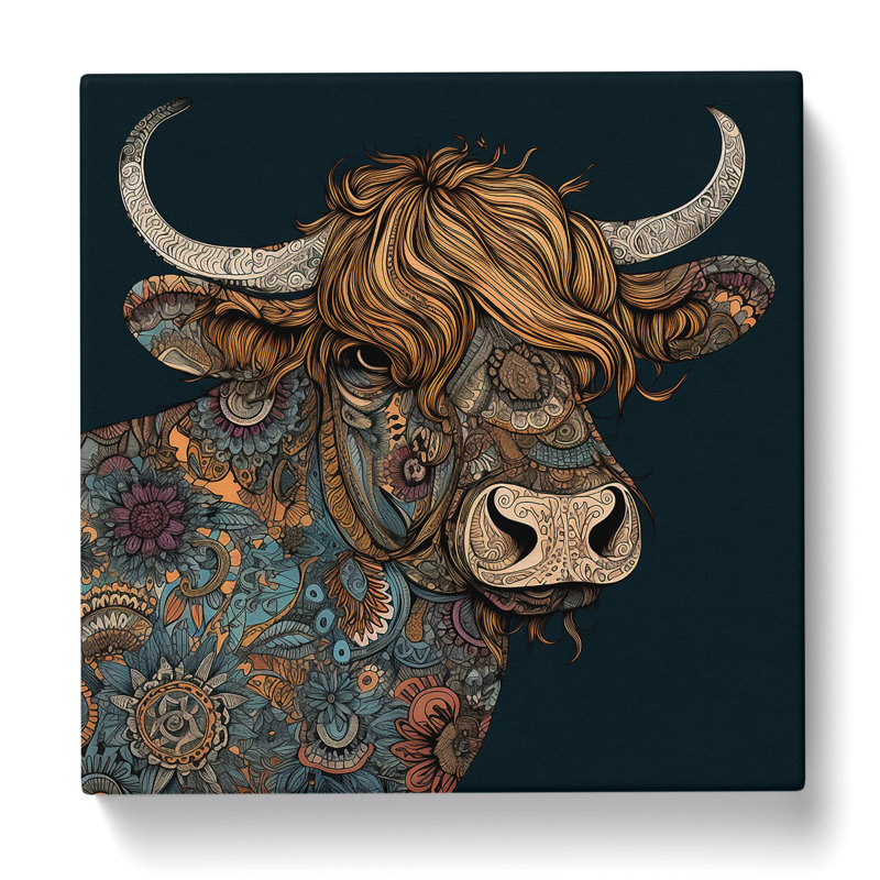 Highland Cow Paisley No.2 - Wrapped Canvas, 35cm H x 35cm W x 3cm D