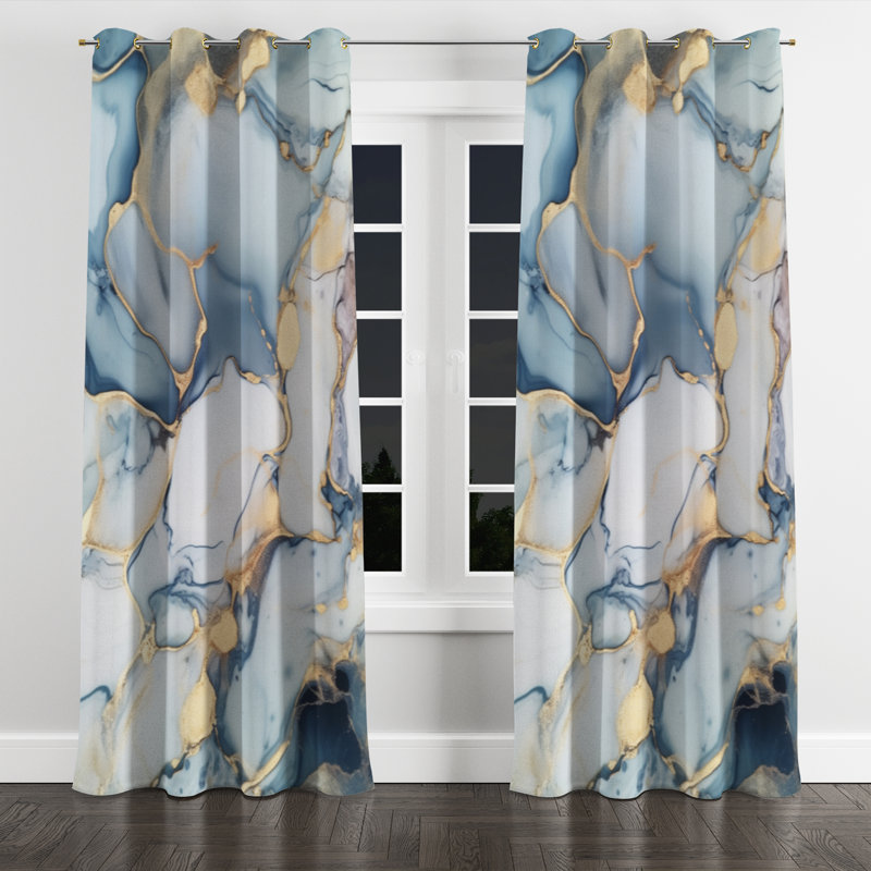Analeise - Fractals Grommet Curtain - Velvet Room Darkening - 1 panel, 52" W x 108" L, Golden Grommets