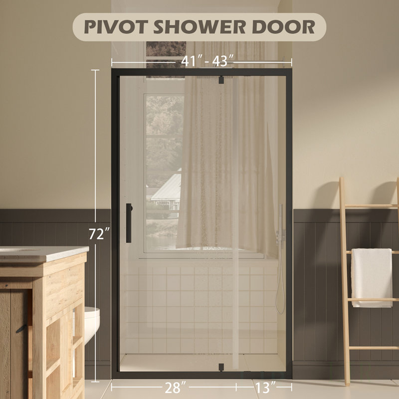 41-43" W ×72" H Pivot Shower Door, 1/4"(6Mm) SGCC Clear Tempered Glass Shower Door With Explosion Film, Nano Easy-Clean Coating, Reversible Installation, Shower Door