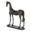 Sculpture de cheval en polystone gris et bleu, rehaussÃ©e de touches dorÃ©es brossÃ©es et posÃ©e sur un socle ovale noir