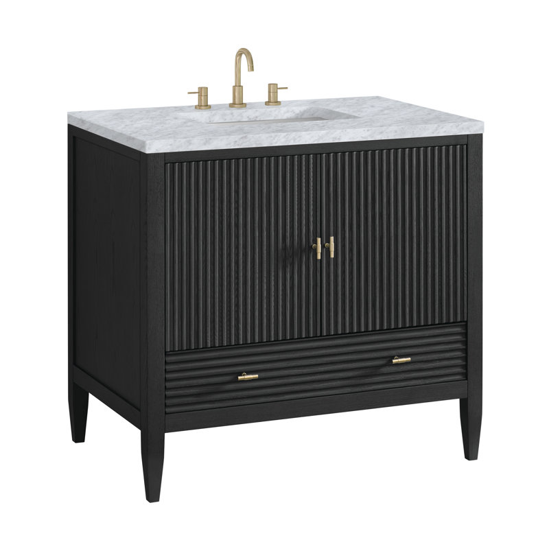 Myrrin 36'' W Single Vanity, Carbon Oak, Carrara White, 8" Widespread