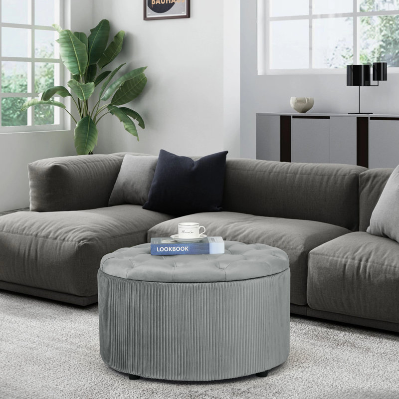 Repose-pieds avec rangement Murrel, Velours gris