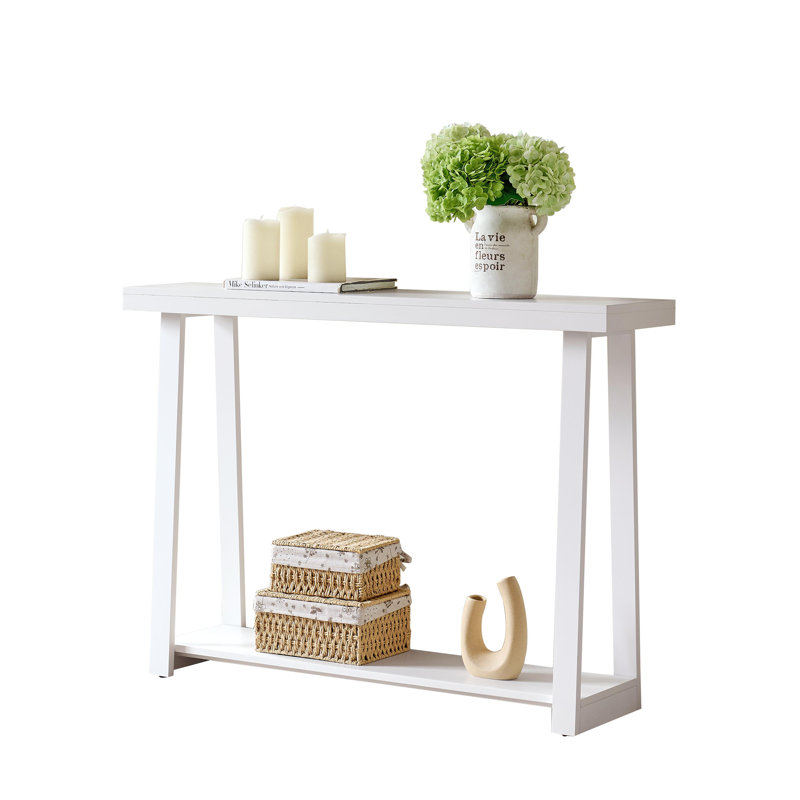 Console moderne en bois de 44 pouces avec étagère de rangement à 2 niveaux pour l'entrée ou le salon, table de canapé mince pour le couloir ou le canapé derrière - blanc