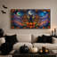 Art mural sur toile, "Chat noir dans un arbre en verre coloré avec citrouilles"-777508423