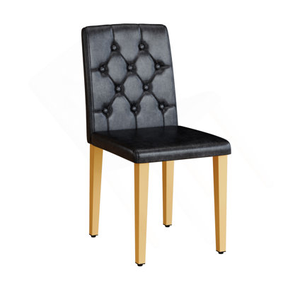 4-Pack Black PU Dining Chairs: Ergonomic Buckle Backrest, 35 Inches High, Golden Metal Legs,Combines Comfort And Texture.Perfectly Suitable For Family Dining Rooms, Hotel Banquet Halls,Etc.