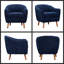 Fauteuil d'appoint bleu Mid-Century moderne avec coutures en canaux et pieds en bois massif