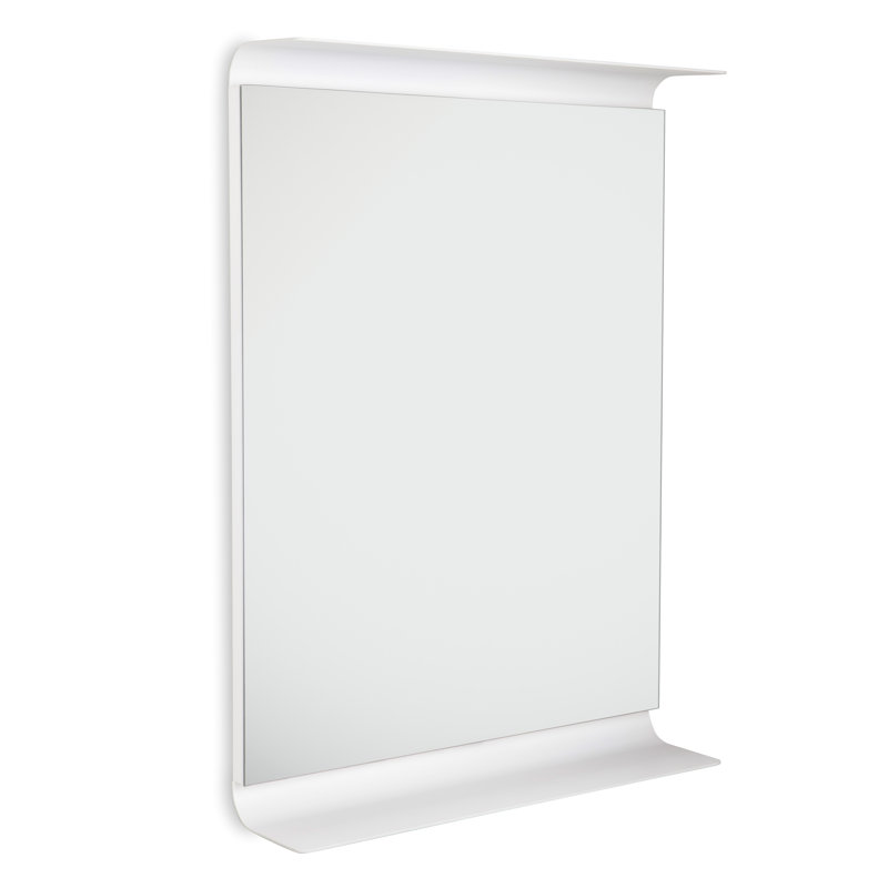Curva Flat Metal Lighted Wall Mirror, White