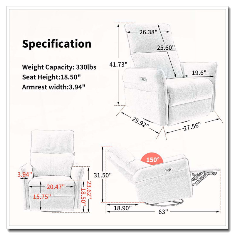 Fauteuil inclinable électrique à bascule, Polyuréthane, Bleu-gris, 270°