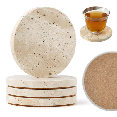 Ensemble de 4 tapis de boisson en marbre de travertin naturel absorbant, 4 po