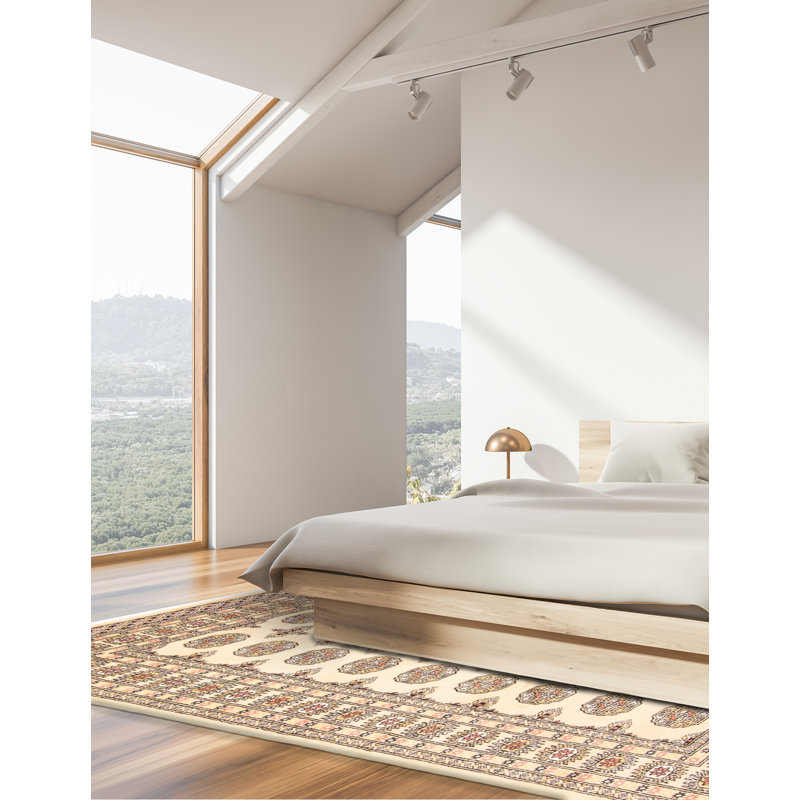Tapis unique en laine noué à la main Bokhara 4 pi 8 po x 6 pi 8 po Peshawar