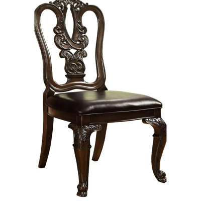 Brown Cherry Solid Wood Dining Chairs (2) - Padded Seat And Intricate Back Ornament For Room Design Side With Cozy