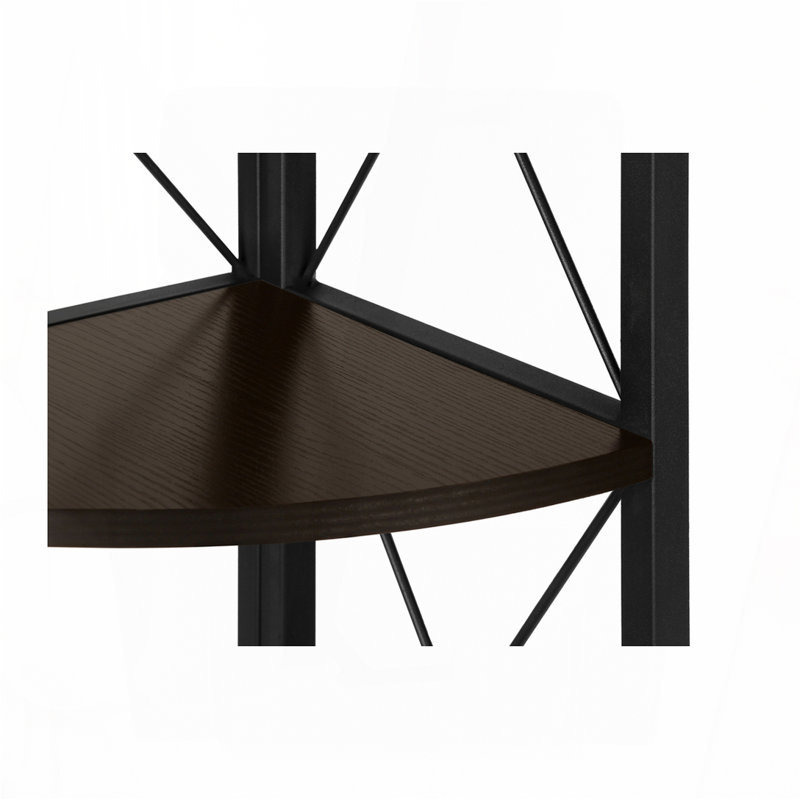 Bibliothèque, bibliothèque, étagère, d'angle, 4 niveaux, h 60 po, bureau, chambre à coucher, stratifié brun, métal noir, contemporain, moderne