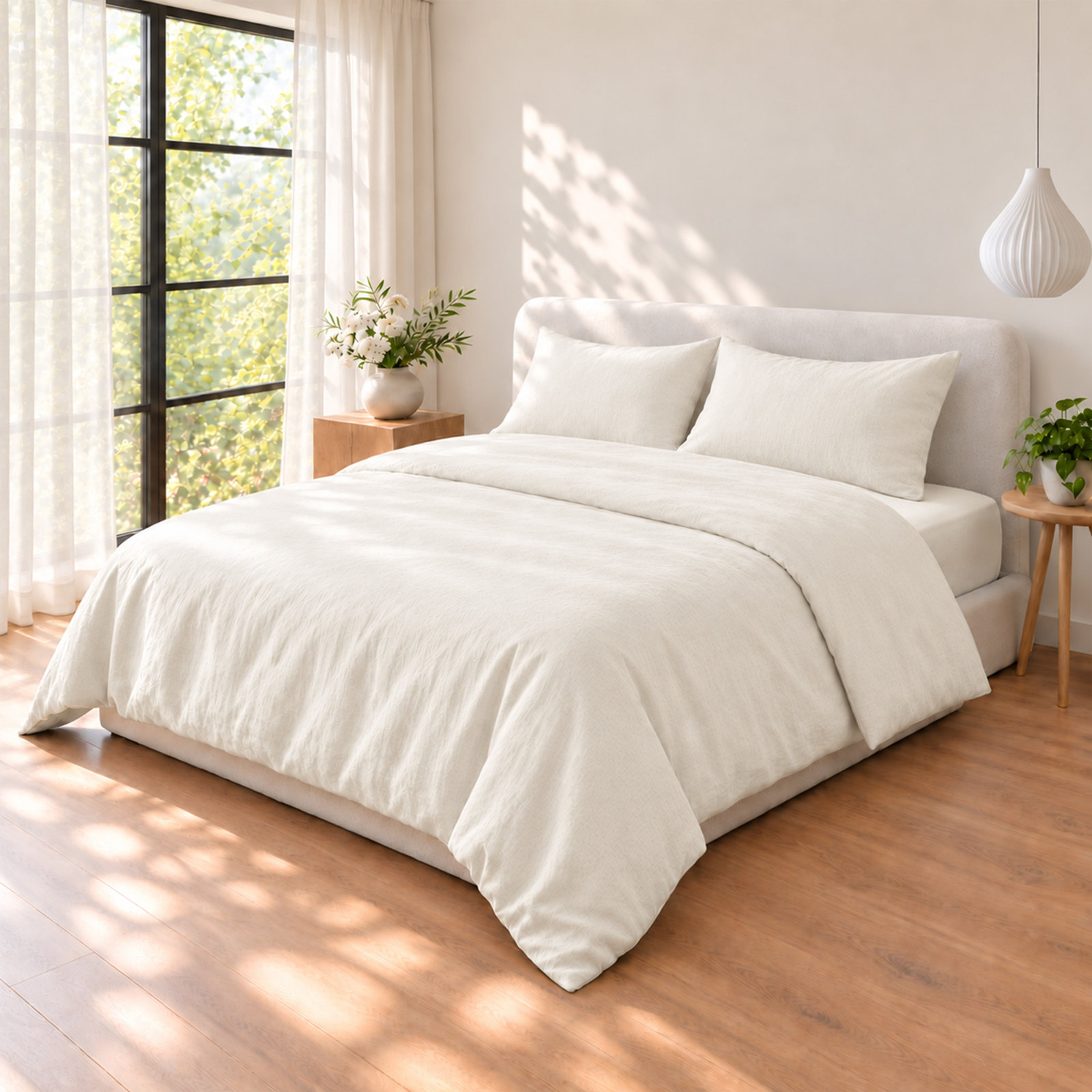 100% Flax Linen Solid Duvet Cover Set with Pillow Shams, King, Eggnog