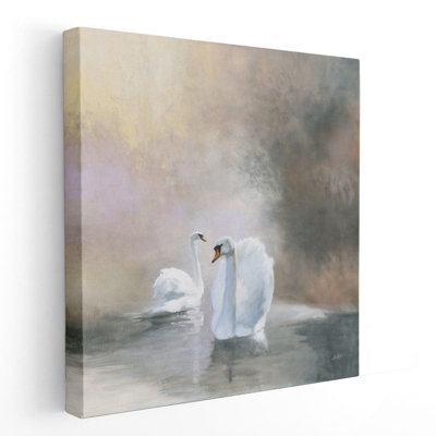 Swan Wall Art | Animal Paintings On Canvas | Swans in Mist