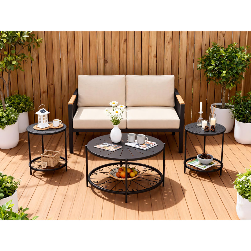 3 - Piece Metal Table Set, Waterproof Tables for Indoor and Outdoor , Black
